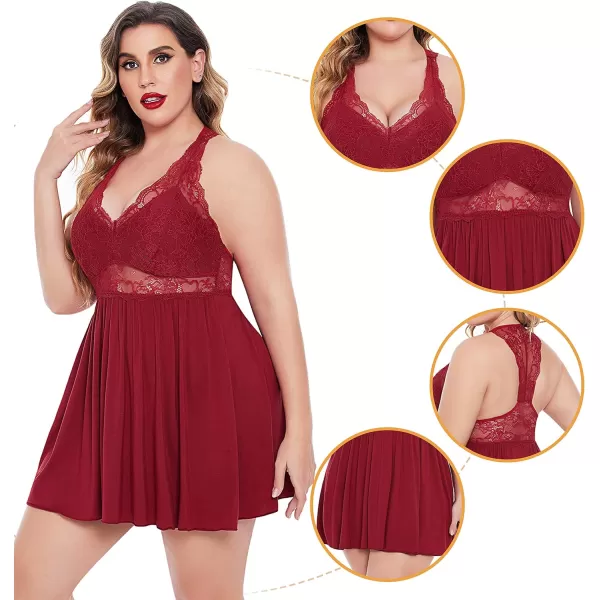 Avidlove Women Plus Size Babydoll Lingerie Lace Chemise Sexy Nightgown Wine RedAvidlove Women Plus Size Babydoll Lingerie Lace Chemise Sexy Nightgown Wine Red