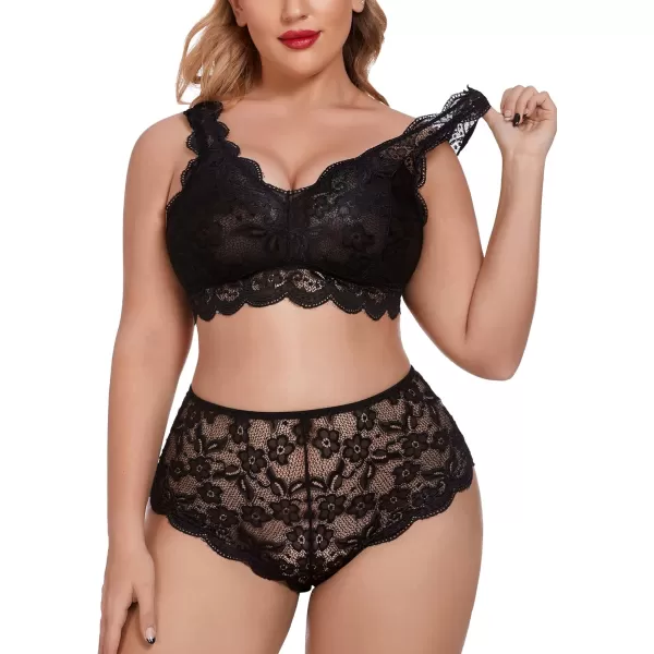 Avidlove Women Plus Size Lingerie Set Lace Bralette High Waist Panty Set Pure Black 22 PlusAvidlove Women Plus Size Lingerie Set Lace Bralette High Waist Panty Set Pure Black 22 Plus