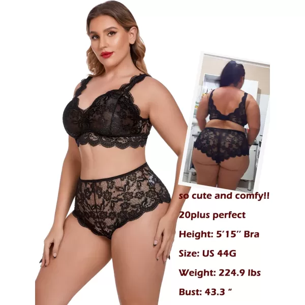 Avidlove Women Plus Size Lingerie Set Lace Bralette High Waist Panty Set Pure Black 22 PlusAvidlove Women Plus Size Lingerie Set Lace Bralette High Waist Panty Set Pure Black 22 Plus