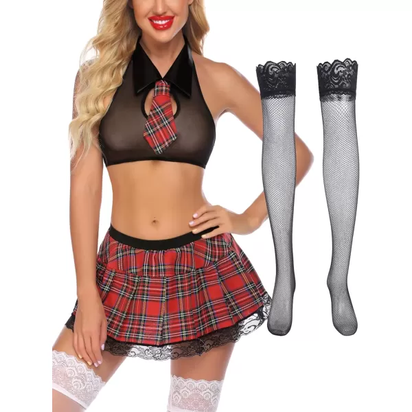 Avidlove Women School Girl Lingerie Costume Lingerie Set Sexy Student CostumesBlack With Stocking