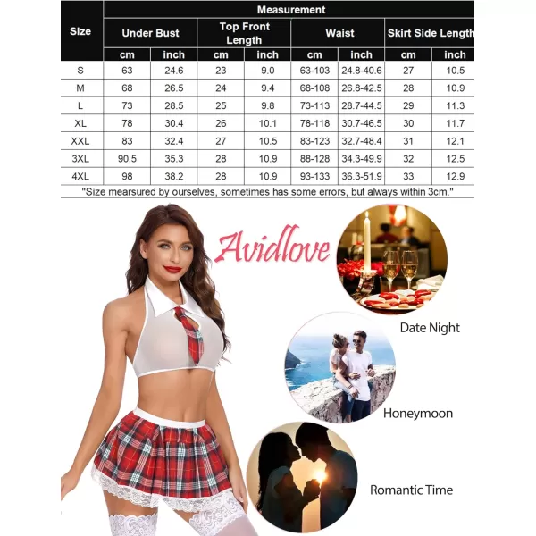 Avidlove Women School Girl Lingerie Costume Lingerie Set Sexy Student CostumesWhite Red