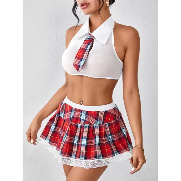 Avidlove Women School Girl Lingerie Costume Lingerie Set Sexy Student CostumesWhite Red