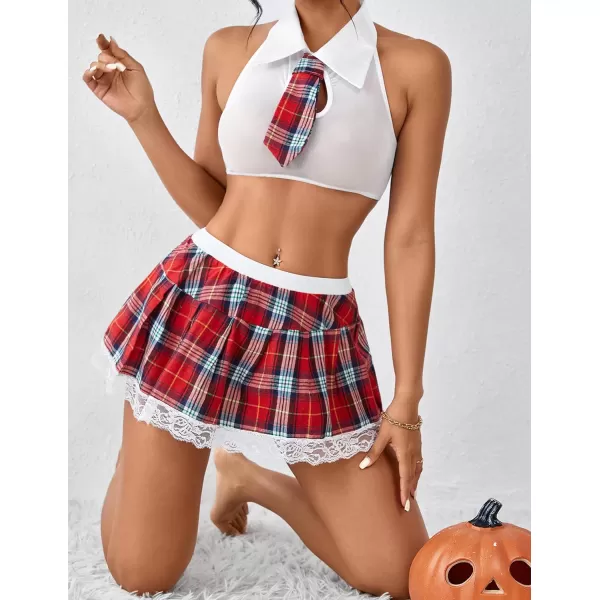 Avidlove Women School Girl Lingerie Costume Lingerie Set Sexy Student CostumesWhite Red