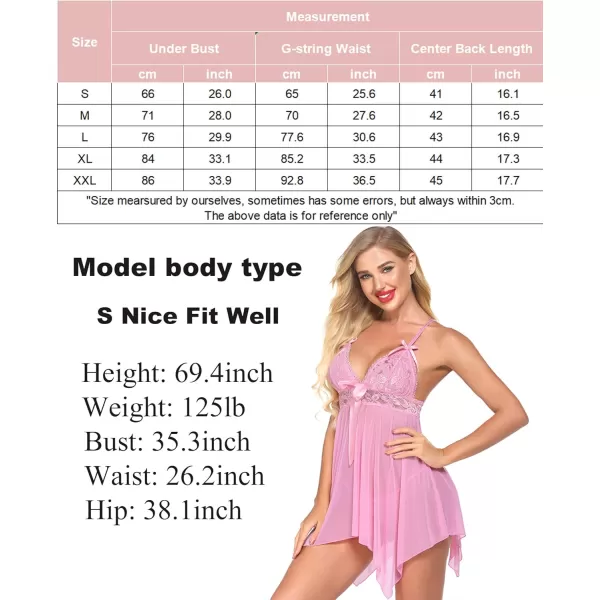 Avidlove Women Sexy Lingerie Lace Babydoll Nightdress Mesh Chemise V Neck SleepwearPink