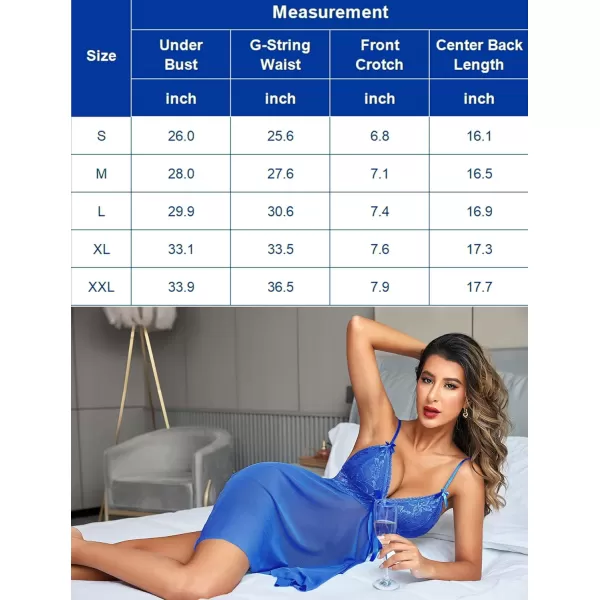 Avidlove Women Sexy Lingerie Lace Babydoll Nightdress Mesh Chemise V Neck SleepwearRoyalblue