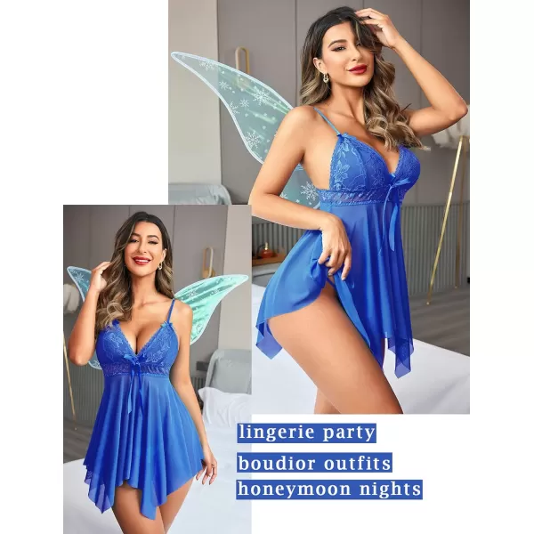 Avidlove Women Sexy Lingerie Lace Babydoll Nightdress Mesh Chemise V Neck SleepwearRoyalblue