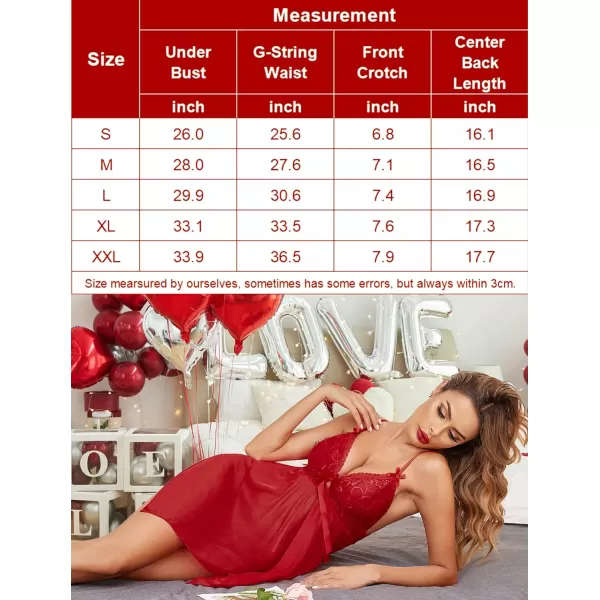 Avidlove Women Sexy Lingerie Lace Babydoll Nightdress Mesh Chemise V Neck SleepwearWine Red
