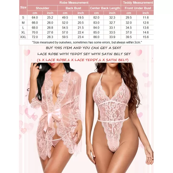 Avidlove Women Sexy Lingerie Set 2 Piece Lace Kimono Robe with Lace Teddy Lingerie BodysuitPink