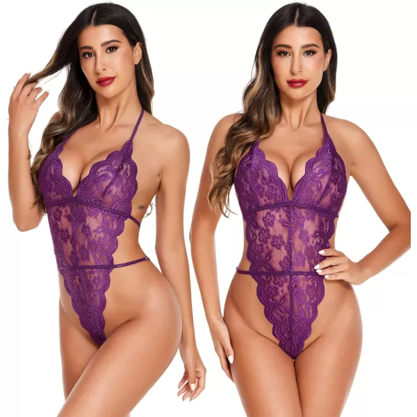 Avidlove Women Sexy Lingerie Set 2 Piece Lace Kimono Robe with Lace Teddy Lingerie BodysuitPurple