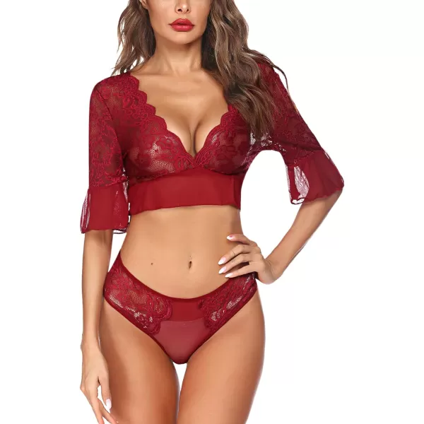 Avidlove Women Sexy Lingerie Set Lace 2 Piece Teddy Babydoll Ruffle Trim Bodysuit Wine Red LargeAvidlove Women Sexy Lingerie Set Lace 2 Piece Teddy Babydoll Ruffle Trim Bodysuit Wine Red Large