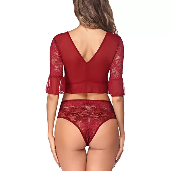 Avidlove Women Sexy Lingerie Set Lace 2 Piece Teddy Babydoll Ruffle Trim Bodysuit Wine Red LargeAvidlove Women Sexy Lingerie Set Lace 2 Piece Teddy Babydoll Ruffle Trim Bodysuit Wine Red Large