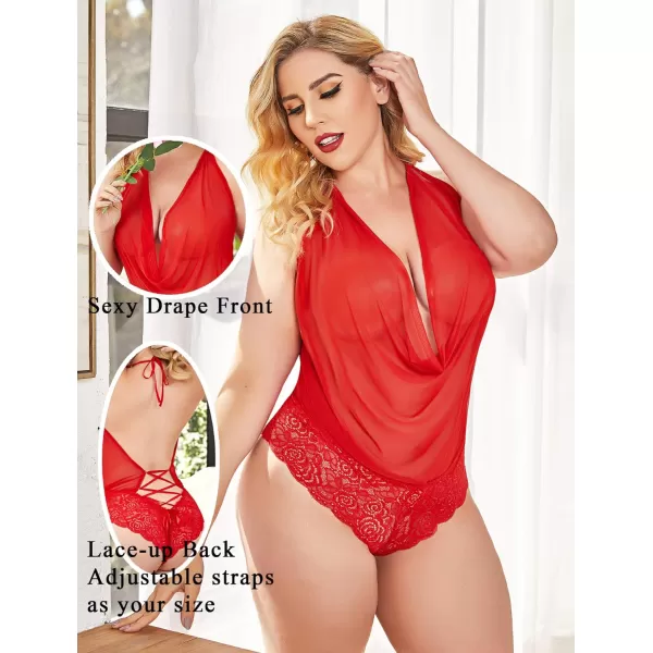 Avidlove Women Sexy Lingerie Teddy One Piece Lace Halter Babydoll BodysuitCarmine Red