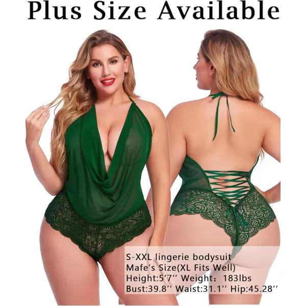 Avidlove Women Sexy Lingerie Teddy One Piece Lace Halter Babydoll BodysuitDark Green