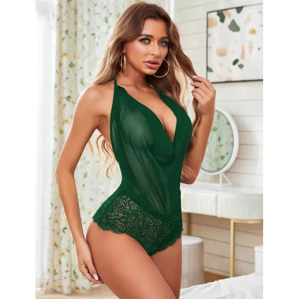 Avidlove Women Sexy Lingerie Teddy One Piece Lace Halter Babydoll BodysuitDark Green