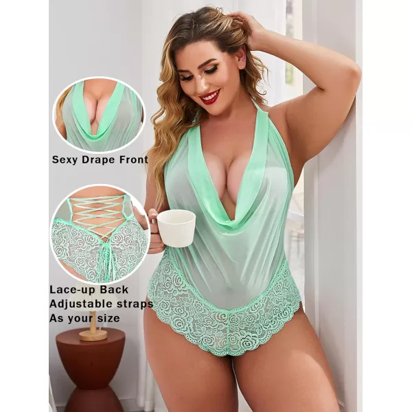 Avidlove Women Sexy Lingerie Teddy One Piece Lace Halter Babydoll BodysuitGreen