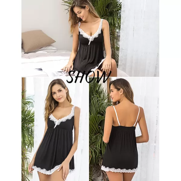 Avidlove Women Sexy Sleepwear Lace Chemise Nightgown Full Slip Babydoll SleepwearBlack