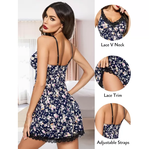 Avidlove Women Sexy Sleepwear Lace Chemise Nightgown Full Slip Babydoll SleepwearBlack Floral