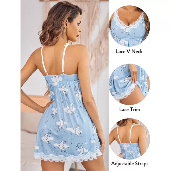 Avidlove Women Sexy Sleepwear Lace Chemise Nightgown Full Slip Babydoll SleepwearBlue Moon