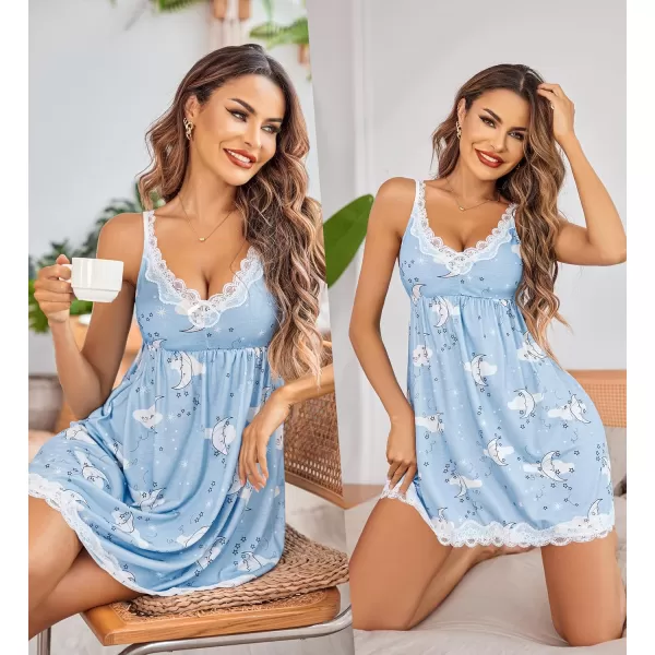 Avidlove Women Sexy Sleepwear Lace Chemise Nightgown Full Slip Babydoll SleepwearBlue Moon