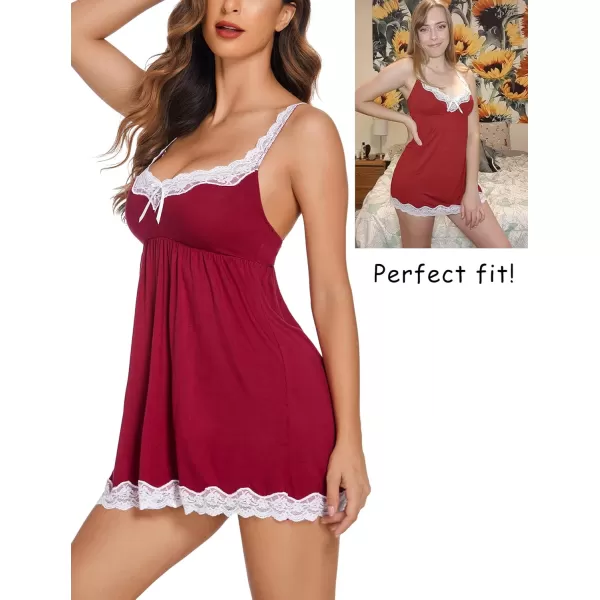 Avidlove Women Sexy Sleepwear Lace Chemise Nightgown Full Slip Babydoll SleepwearDark Red