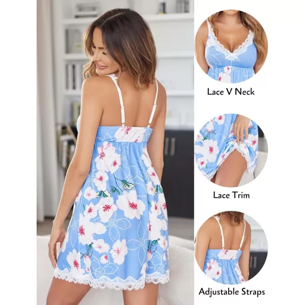 Avidlove Women Sexy Sleepwear Lace Chemise Nightgown Full Slip Babydoll SleepwearFloral Blue