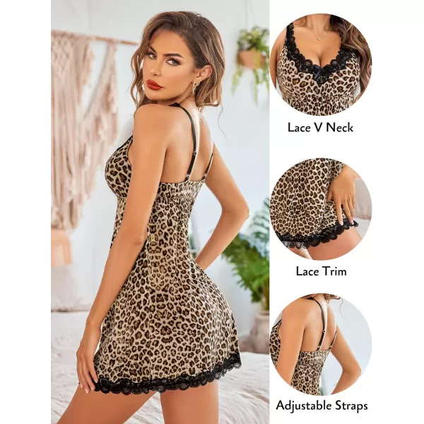 Avidlove Women Sexy Sleepwear Lace Chemise Nightgown Full Slip Babydoll SleepwearLeopard