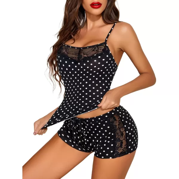 Avidlove Women Sleepwear Lace Pajamas Set Shorts Nightwear Camisole Short SetsBlack White Dotone Size Up