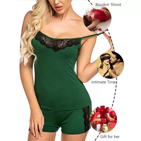 Avidlove Women Sleepwear Lace Pajamas Set Shorts Nightwear Camisole Short SetsGreenone Size Up