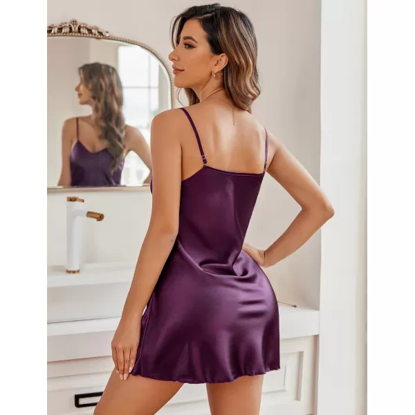 Avidlove Women Sleepwear Satin Nightgown Babydoll Lingerie Dress Mini Slip Chemise NightwearB Purple