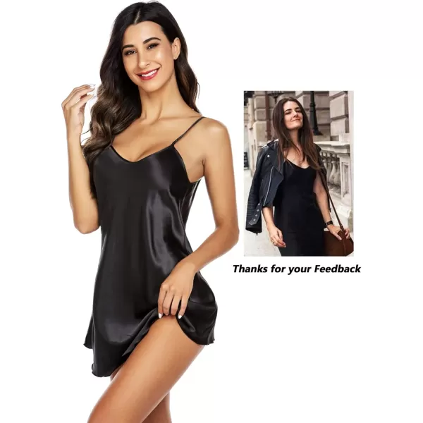 Avidlove Women Sleepwear Satin Nightgown Babydoll Lingerie Dress Mini Slip Chemise NightwearBlack