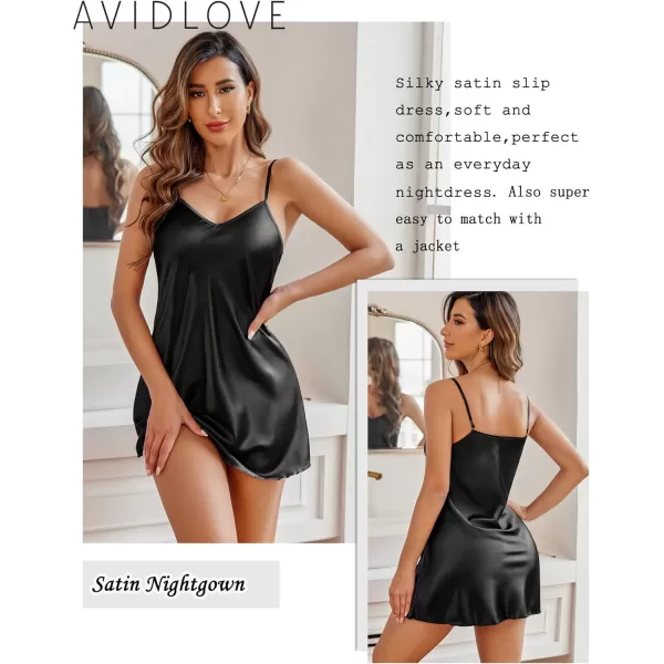 Avidlove Women Sleepwear Satin Nightgown Babydoll Lingerie Dress Mini Slip Chemise NightwearBlack