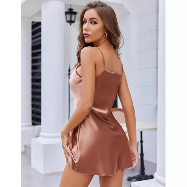 Avidlove Women Sleepwear Satin Nightgown Babydoll Lingerie Dress Mini Slip Chemise NightwearBrown