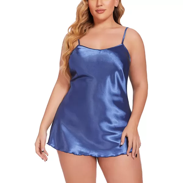 Avidlove Women Sleepwear Satin Nightgown Babydoll Lingerie Dress Mini Slip Chemise NightwearClear Blue