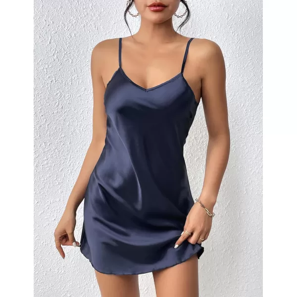 Avidlove Women Sleepwear Satin Nightgown Babydoll Lingerie Dress Mini Slip Chemise NightwearDark Blue