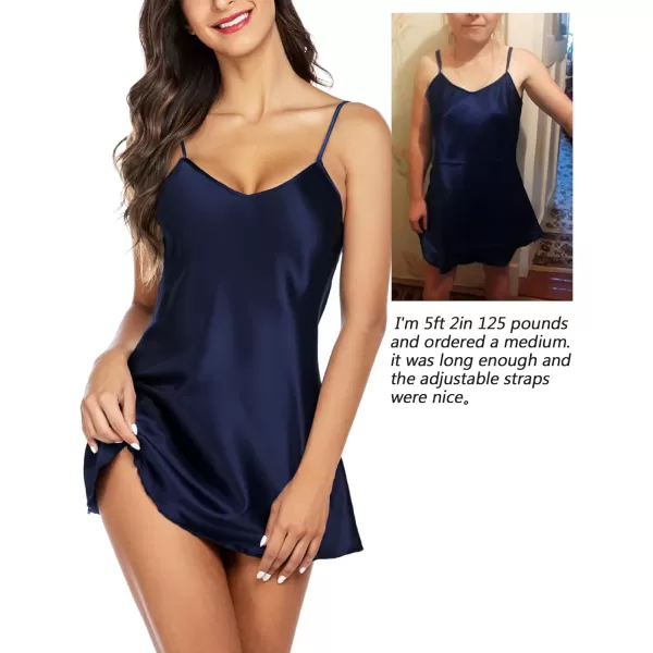 Avidlove Women Sleepwear Satin Nightgown Babydoll Lingerie Dress Mini Slip Chemise NightwearDark Blue