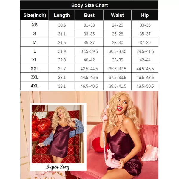 Avidlove Women Sleepwear Satin Nightgown Babydoll Lingerie Dress Mini Slip Chemise NightwearDark Red