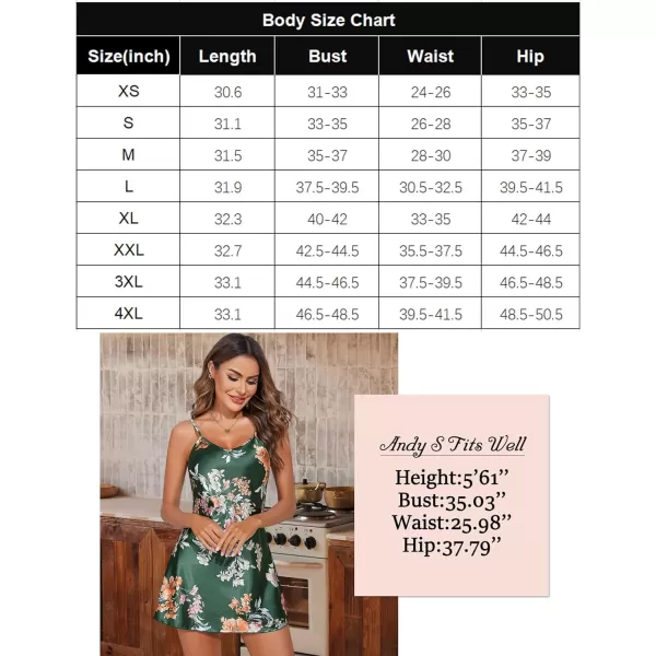 Avidlove Women Sleepwear Satin Nightgown Babydoll Lingerie Dress Mini Slip Chemise NightwearFloral Green