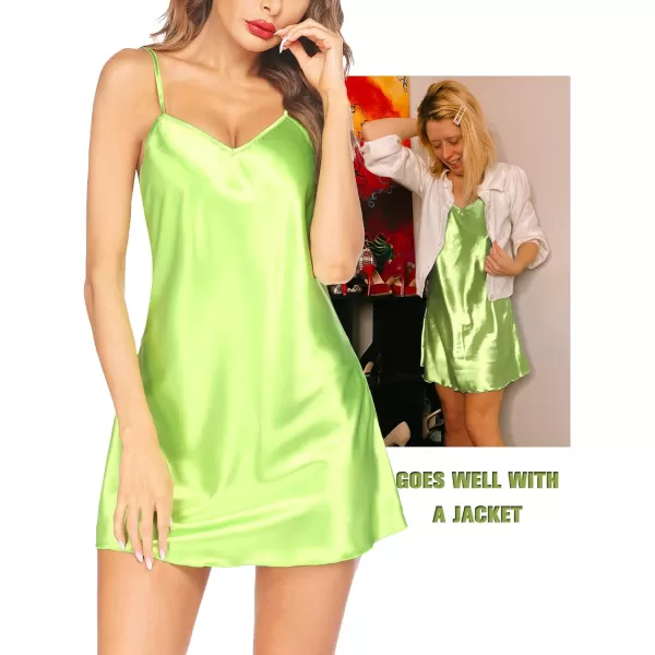 Avidlove Women Sleepwear Satin Nightgown Babydoll Lingerie Dress Mini Slip Chemise NightwearFluorescent Green