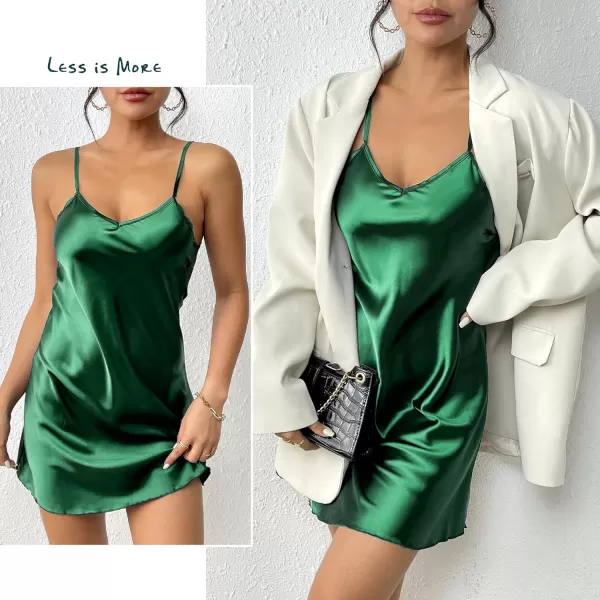 Avidlove Women Sleepwear Satin Nightgown Babydoll Lingerie Dress Mini Slip Chemise NightwearForest Green