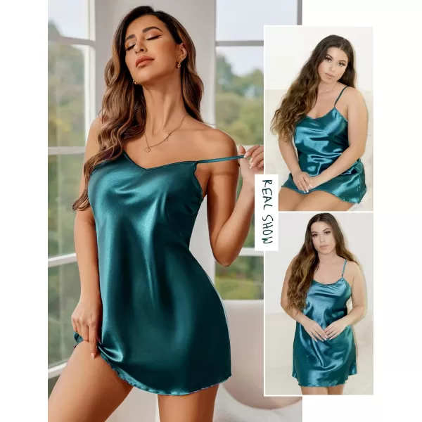 Avidlove Women Sleepwear Satin Nightgown Babydoll Lingerie Dress Mini Slip Chemise NightwearGreen