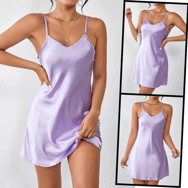 Avidlove Women Sleepwear Satin Nightgown Babydoll Lingerie Dress Mini Slip Chemise NightwearLavender