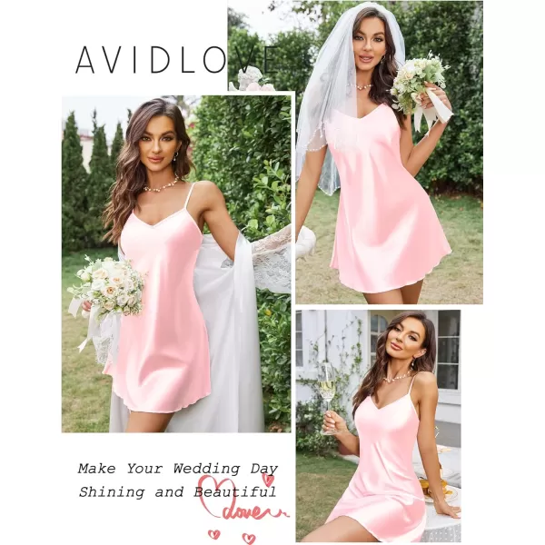 Avidlove Women Sleepwear Satin Nightgown Babydoll Lingerie Dress Mini Slip Chemise NightwearPink