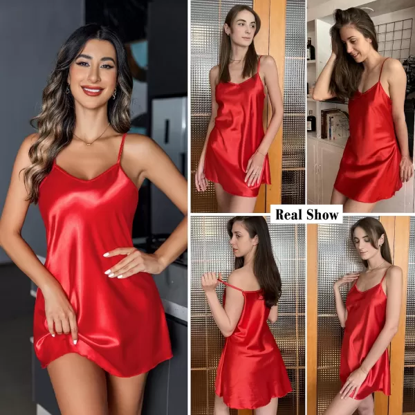 Avidlove Women Sleepwear Satin Nightgown Babydoll Lingerie Dress Mini Slip Chemise NightwearRed