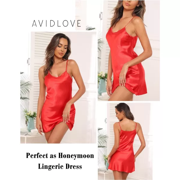 Avidlove Women Sleepwear Satin Nightgown Babydoll Lingerie Dress Mini Slip Chemise NightwearRed