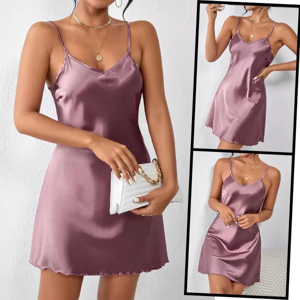 Avidlove Women Sleepwear Satin Nightgown Babydoll Lingerie Dress Mini Slip Chemise NightwearSangria