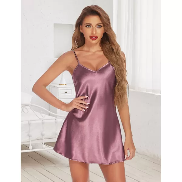 Avidlove Women Sleepwear Satin Nightgown Babydoll Lingerie Dress Mini Slip Chemise NightwearSangria