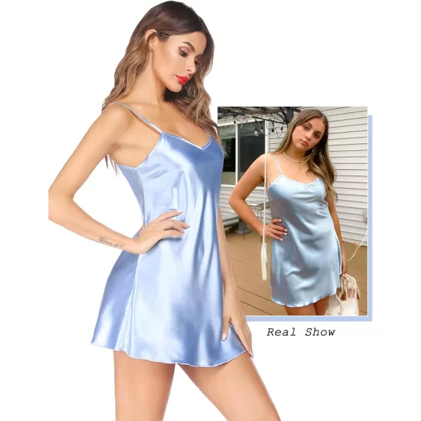 Avidlove Women Sleepwear Satin Nightgown Babydoll Lingerie Dress Mini Slip Chemise NightwearSky Blue