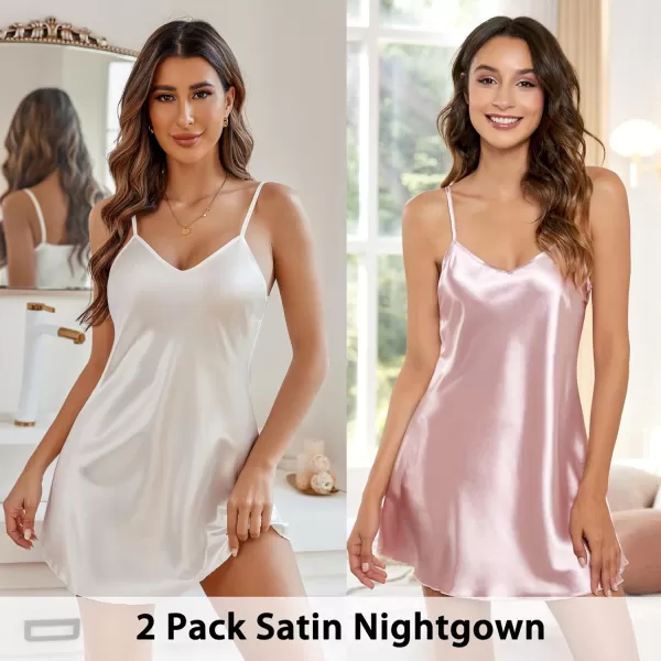 Avidlove Women Sleepwear Satin Nightgown Babydoll Lingerie Dress Mini Slip Chemise NightwearWhite Champagne