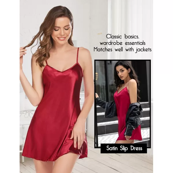 Avidlove Women Sleepwear Satin Nightgown Babydoll Lingerie Dress Mini Slip Chemise NightwearWine Red