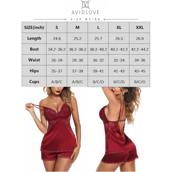 Avidlove Women Sleepwear Satin Pajamas Set Lace Camisole Shorts NightwearA Dark Red